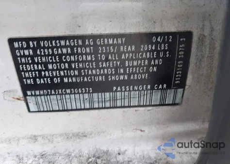 2012 Volkswagen Gti 4-Door Autobahn z USA, uszkodzony, nr VIN WVWHD7AJXCW306373